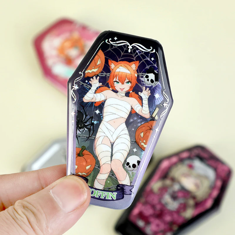 Custom Coffin-Shaped Glitter Holographic Button Pin - Image 12