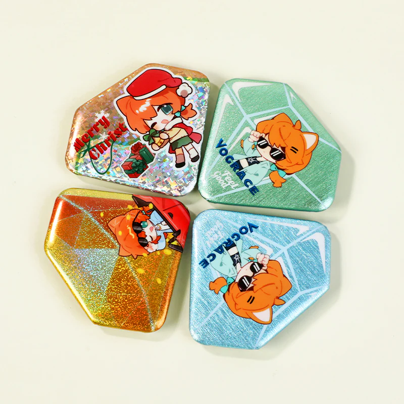 Custom Diamond-Shaped Glitter Holographic Button Pin - Image 6
